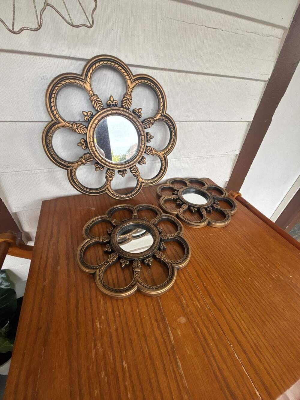 Set of 3 Bronze Flower Petal Shape Decorative Wall Mirrors